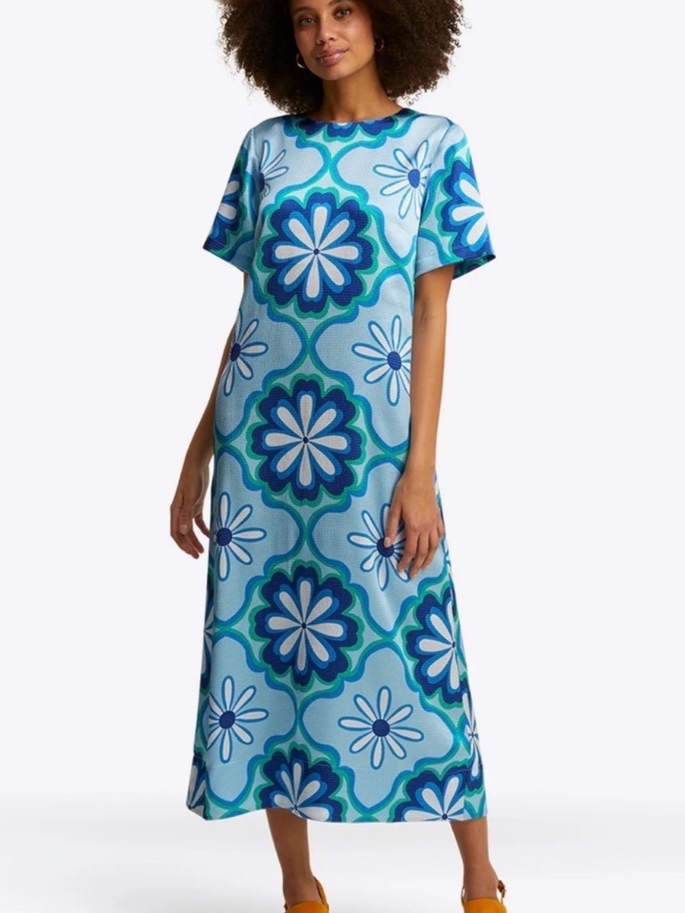 Draper James Blue Floral Midi Shift Dress